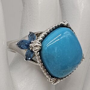 Big sleeping beauty turquoise Blue ring 925 Sterling Silver Size 6 Cocktail Rope
